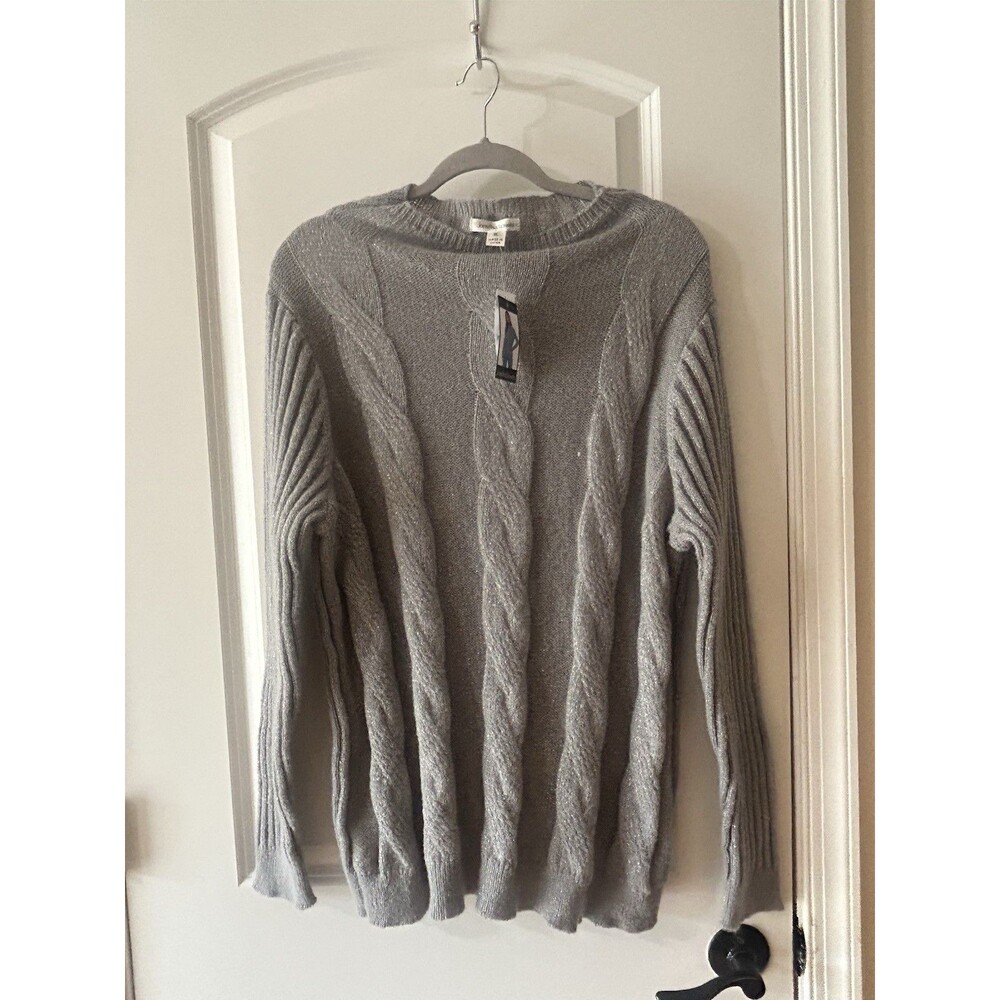 John Paul Richard Women’s Size XL Gray Cable Knit Silver Metallic Sweater NWT